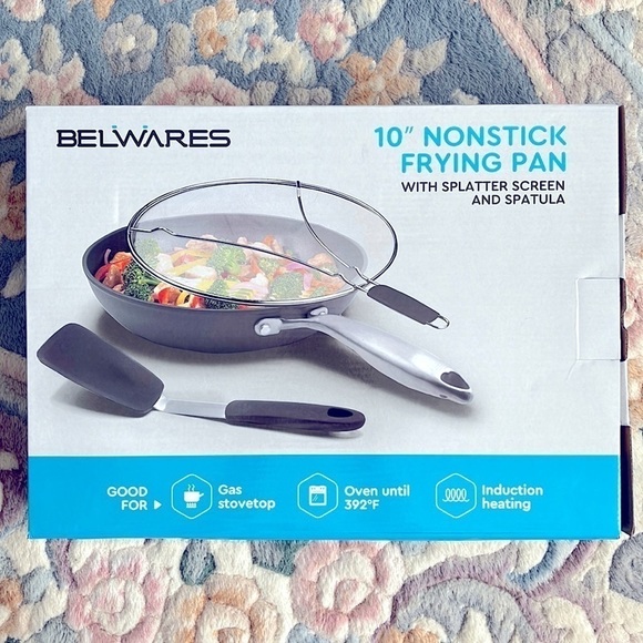 Brand New 10" Nonstick Frying Pan w/ Splatter Screen & Spatula Aluminum - Picture 1 of 16